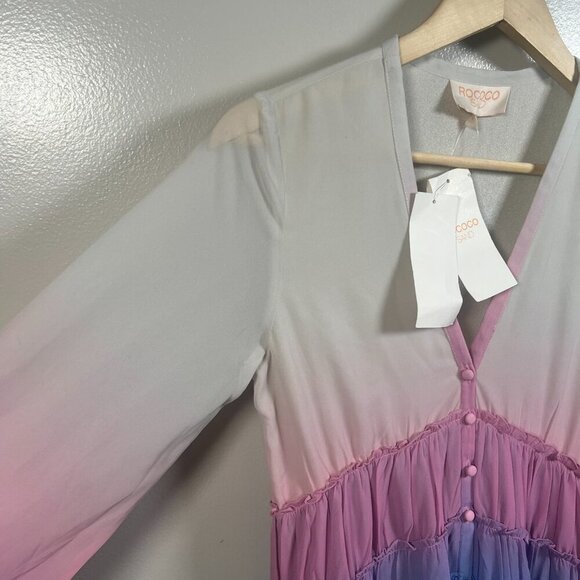 Rococo Sand Rainbow Hi Low Maxi Dress Size Small Ruffle Tiered Photo Shoot Party - Picture 6 of 15